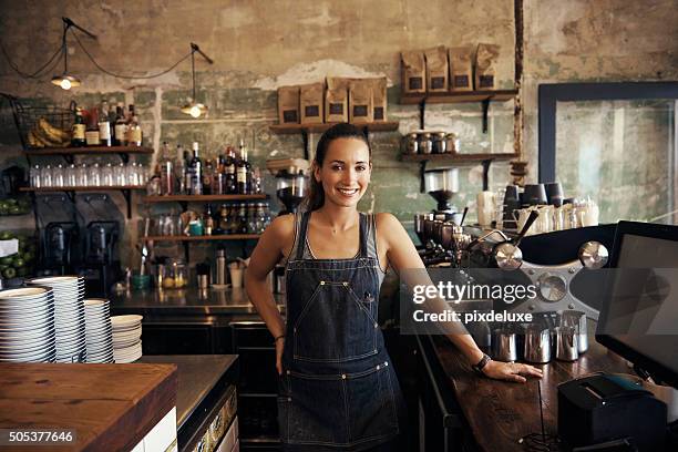 come in, make yourself at home - women restaurant owner stock pictures, royalty-free photos & images