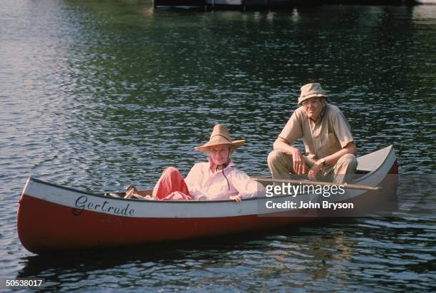 Actors Henry Fonda, and Katharine Hepburn in scene from film On Golden Pond.