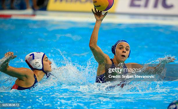 Arianna Garibotti of Italy in action against Lara Luka of Serbia during the Women's Preliminary Group B match between Serbia and Italy at the...