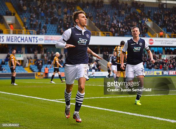 Lee Gregory of Millwall FC celebrates scoring the first goal during the Sky Bet League One match between Millwall and Port Vale on January 17, 2016...