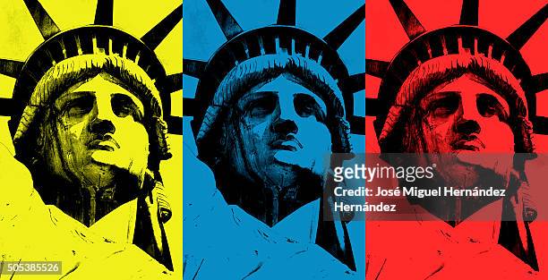 lady liberty (triad of primary colors) - statue of liberty drawing fotografías e imágenes de stock