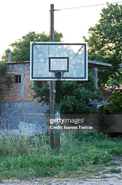 abandoned basketball playground - kataraktis village stock pictures, royalty-free photos & images