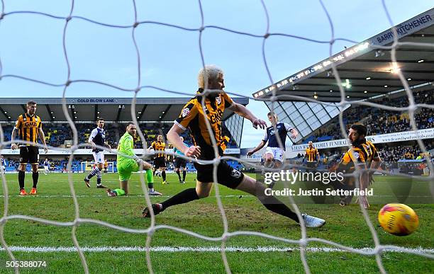 Steve Morison of Millwall FC scores the 3rd Millwall goal during the Sky Bet League One match between Millwall and Port Vale on January 17, 2016 in...