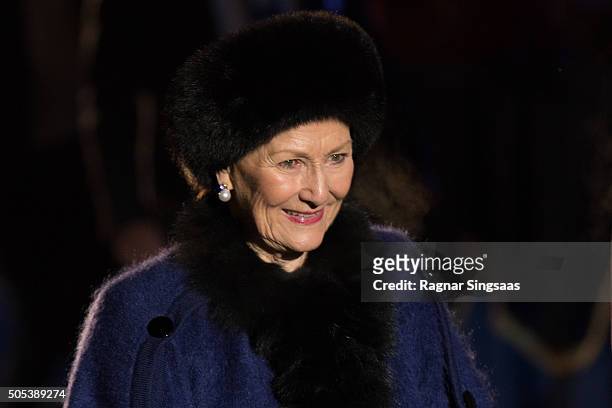 Queen Sonja of Norway attends the 25th anniversary of King Harald V and Queen Sonja of Norway as monarch on January 17, 2016 in Oslo, Norway.