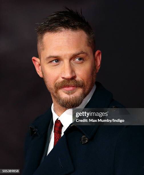 Tom Hardy attends the UK Premiere of 'The Revenant' at the Empire Leicester Square on January 14, 2016 in London, England.