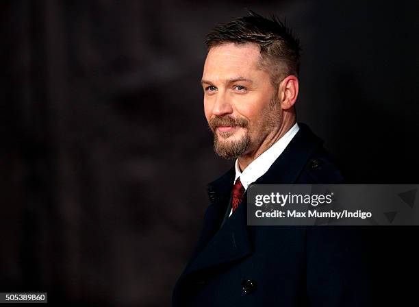 Tom Hardy attends the UK Premiere of 'The Revenant' at the Empire Leicester Square on January 14, 2016 in London, England.