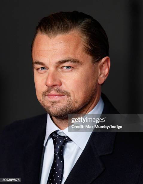 Leonardo DiCaprio attends the UK Premiere of 'The Revenant' at the Empire Leicester Square on January 14, 2016 in London, England.