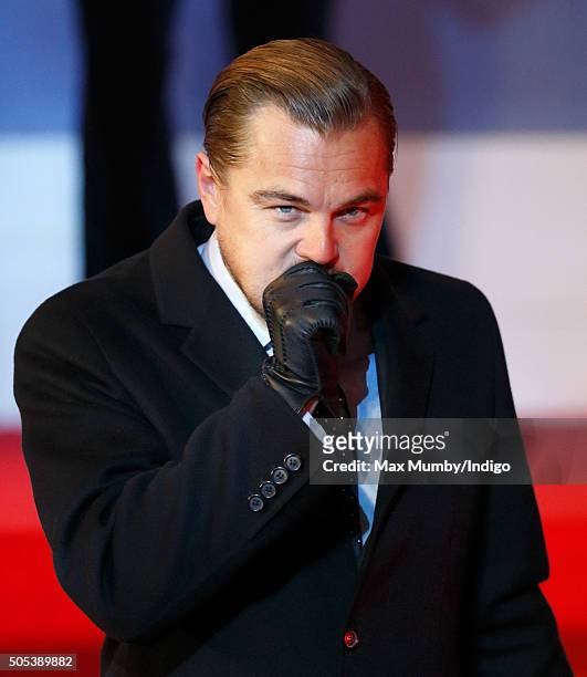 Leonardo DiCaprio attends the UK Premiere of 'The Revenant' at the Empire Leicester Square on January 14, 2016 in London, England.