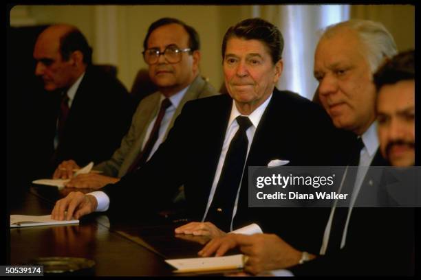 President Ronald Reagan meeting with Nicaraguan Contra leaders Arturo Cruz, Adolfo Calero and Alfonso Robelo.