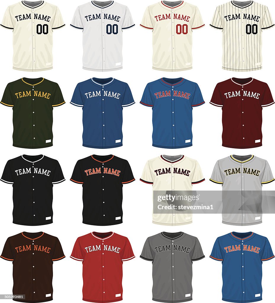 Colección de diferentes colores diferentes opciones de béisbol jersey