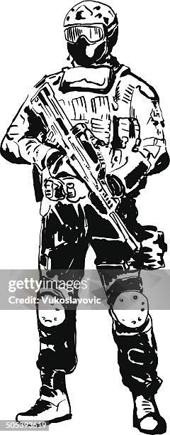 special forces soldier. - army helmet stock illustrations