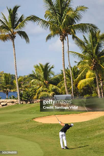 Joaquin Niemann from Chile swings on the 8th hole during Final Day of 2016 Latin America Amateur Championship at Teeth of the Dog, Casa de Campo in...