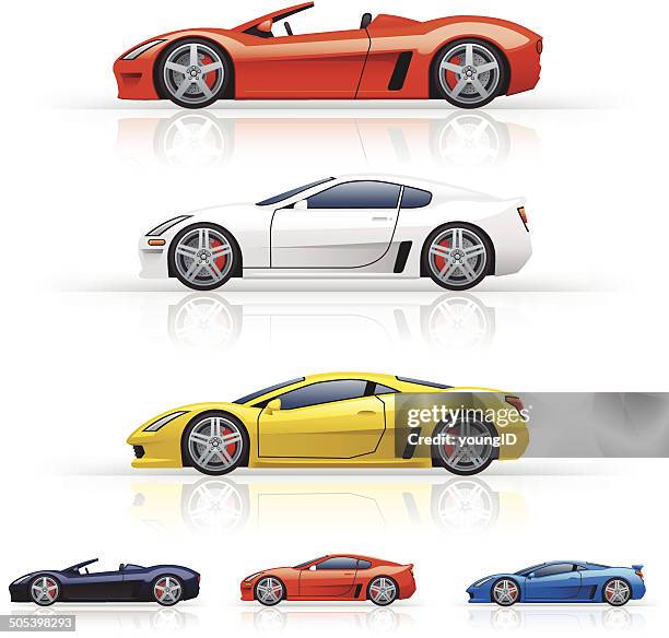 ilustraciones, imágenes clip art, dibujos animados e iconos de stock de super automóviles - coche deportivo