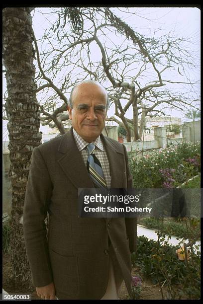 Portrait of Palestinian Consul Gen. Dr. Haidar Abdel Shafi outisde his home