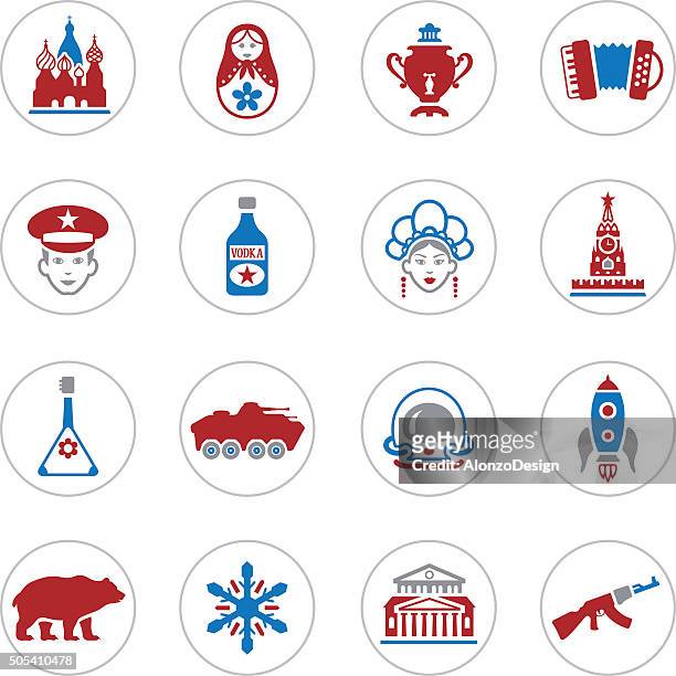 ilustrações de stock, clip art, desenhos animados e ícones de russo ícones de - ak 47