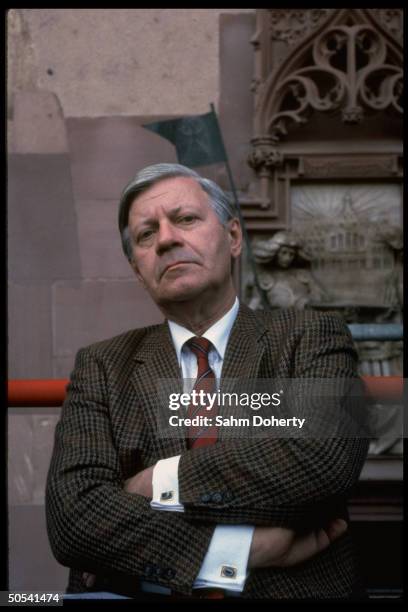 West German Chancellor Helmut Schmidt at Social Democratic Party rally.