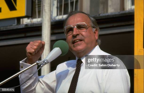 Christian Democrat Leader Helmut Kohl giving speech to voters