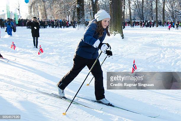 Princess Ingrid Alexandra of Norway attends Winter Games activities outside the Royal Palace while celebrating the 25th anniversary of King Harald V...