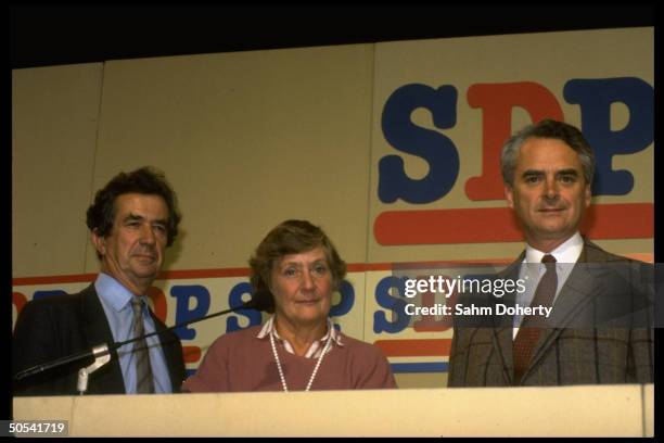 Founding member of Social Democratic Party William Rodgers , SDP President Shirley Williams & new SDP leader Robert Maclennan at SDP Conference.