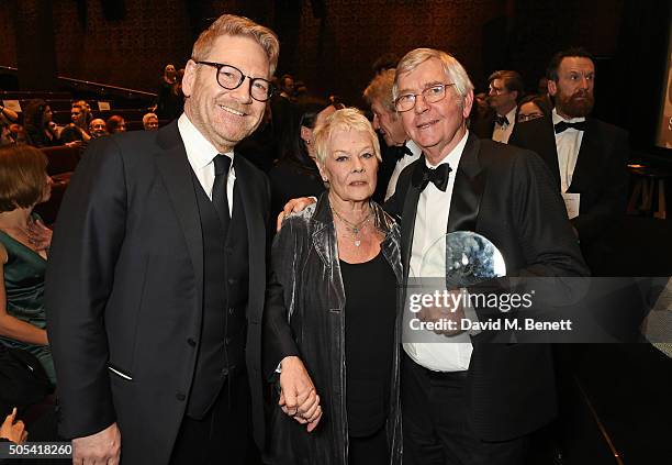 Sir Kenneth Branagh, winner of the Dilys Powell Award for Excellence in Film, Dame Judi Dench and Sir Tom Courtenay, winner of the Actor of the Year...