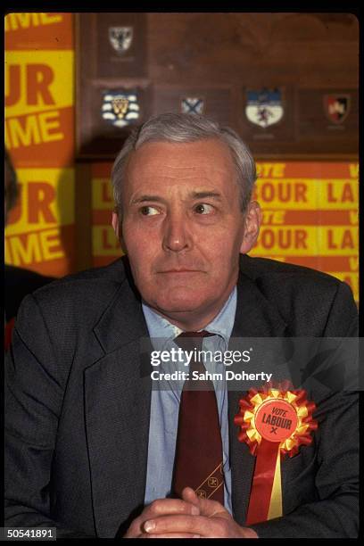 British Labor Party politico Tony Benn during campaign.