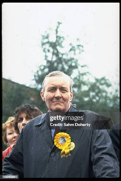 British Labor Party politico Tony Benn at rally at Rolls Royce plant.