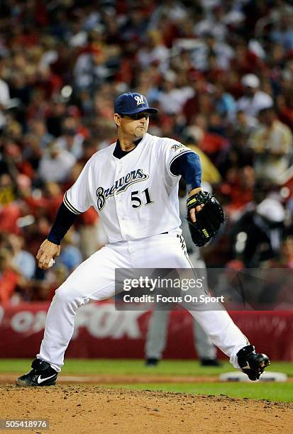 Trevor Hoffman of the Milwaukee Brewers and the National League All-Stars pitches against the American League All-Stars during the 2009 Major League...