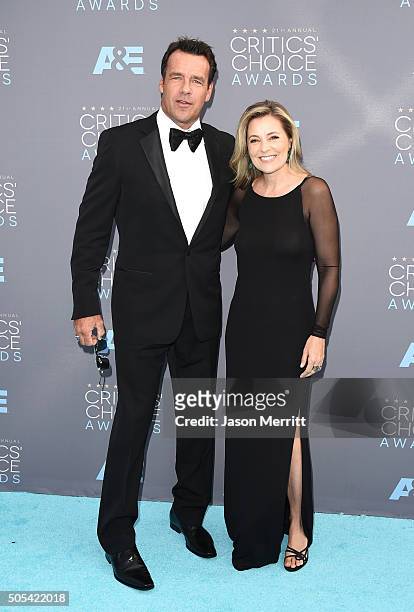 Actors David James Elliott and Nanci Chambers attend the 21st Annual Critics' Choice Awards at Barker Hangar on January 17, 2016 in Santa Monica,...