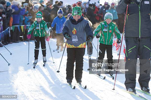 Prince Sverre Magnus of Norway attends Winter Games activities outside the Royal Palace while celebrating the 25th anniversary of King Harald V and...