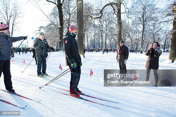 Crown Prince Haakon of Norway attends Winter Games activities outside the Royal Palace while celebrating the 25th anniversary of King Harald V and...