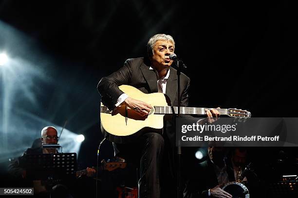 Enrico Macias Performs at L'Olympia on January 16, 2016 in Paris, France.