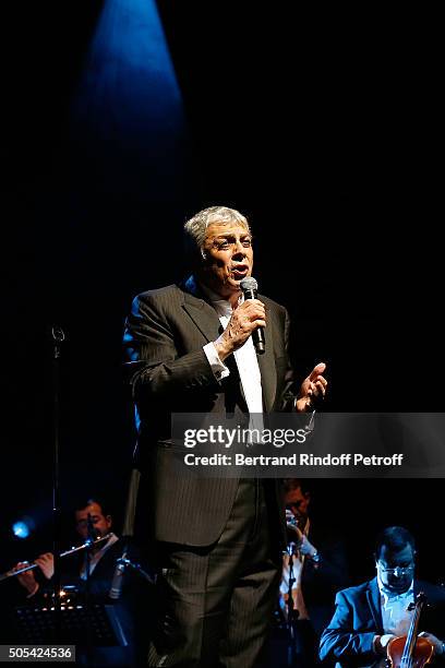 Enrico Macias Performs at L'Olympia on January 16, 2016 in Paris, France.