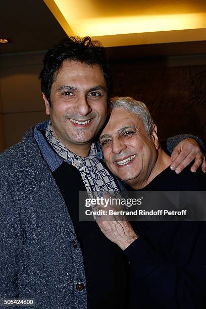 Jean-Claude Ghrenassia and his father Enrico Macias attend The Enrico Macias Show at L'Olympia on January 16, 2016 in Paris, France.