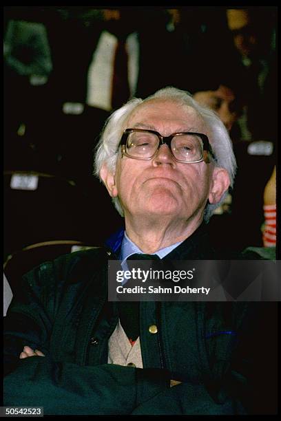 British Labor Party member Michael Foot sitting during party conference.