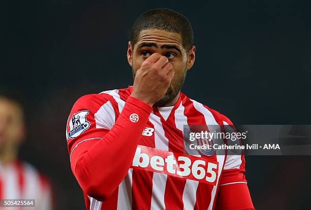 Glen Johnson of Stoke City during the Barclays Premier League match between Stoke City and Arsenal at the Britannia Stadium on January 17, 2016 in...