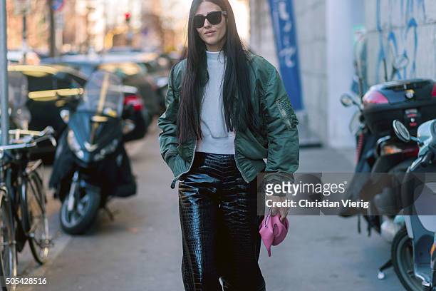 Gilda Ambrosio outside at No21 during Milan Men's Fashion Week Fall/Winter 2016/17 on January 17 in Milan, Italy