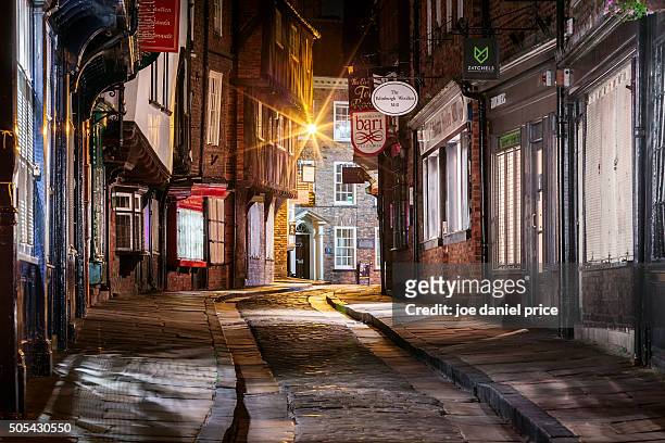 late night, the shambles, york, yorkshire, england - york stock pictures, royalty-free photos & images