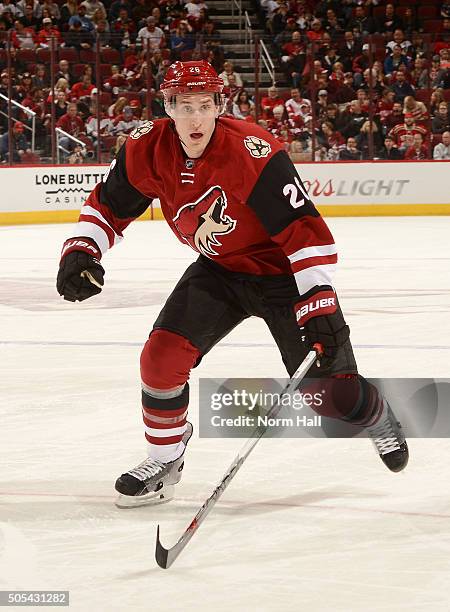 Michael Stone of the Arizona Coyotes skates up ice against the Detroit Red Wings at Gila River Arena on January 14, 2016 in Glendale, Arizona.