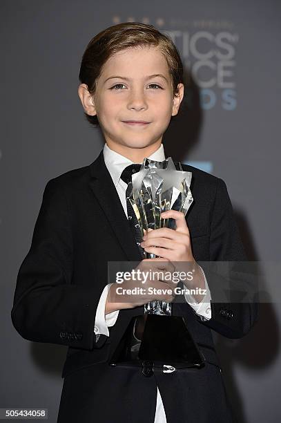 Actor Jacob Tremblay, winner of the award for Best Young Actor/Actress for "Room," poses in the press room during the 21st Annual Critics' Choice...