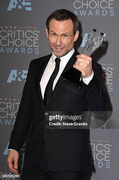 Actor Christian Slater, winner of the award for Best Supporting Actor in a Drama Series for "Mr. Robot," poses in the press room during the 21st...