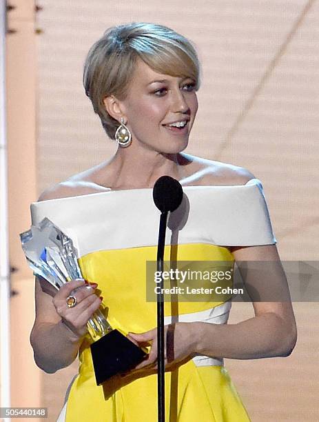 Actress Carrie Coon accepts the award for Best Actress in a Drama Series for "The Leftovers," onstage during the 21st Annual Critics' Choice Awards...