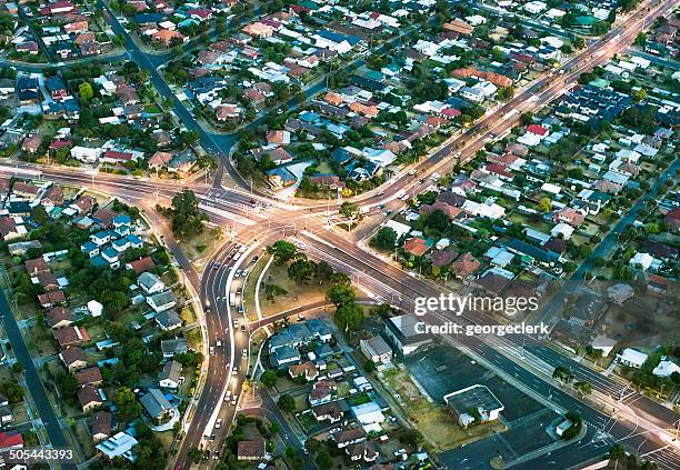 aerial view of suburban streets - melbourne homes stockfoto's en -beelden