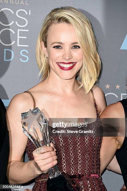 Actress Rachel McAdams from "Spotlight," winner of the award for Best Picture, poses in the press room during the 21st Annual Critics' Choice Awards...