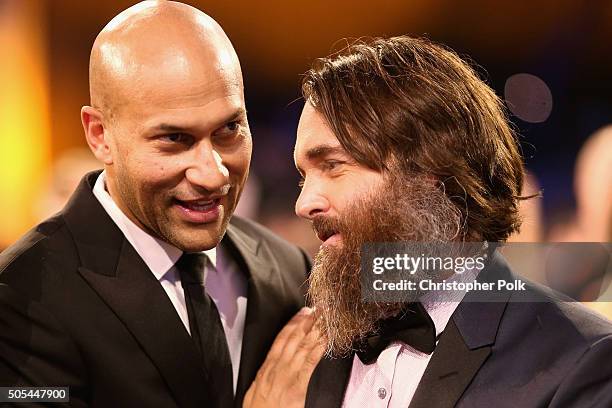 Actors Keegan-Michael Key and Will Forte attend the 21st Annual Critics' Choice Awards at Barker Hangar on January 17, 2016 in Santa Monica,...