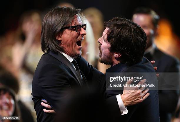 Actor Christian Bale and screenwriter Charles Randolph attend the 21st Annual Critics' Choice Awards at Barker Hangar on January 17, 2016 in Santa...