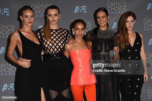 Actresses Rosie Huntington-Whiteley, Abbey Lee, Zoe Kravitz, Courtney Eaton and Riley Keough, winners of Best Action Movie for 'Mad Max: Fury Road',...