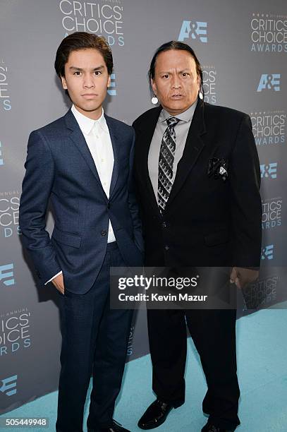 Actors Forrest Goodluck and Arthur RedCloud attend the 21st Annual Critics' Choice Awards at Barker Hangar on January 17, 2016 in Santa Monica,...