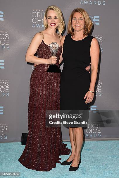 Actress Rachel McAdams and producer Blye Pagon Faust, from "Spotlight," winner of the award for Best Picture, poses in the press room during the 21st...