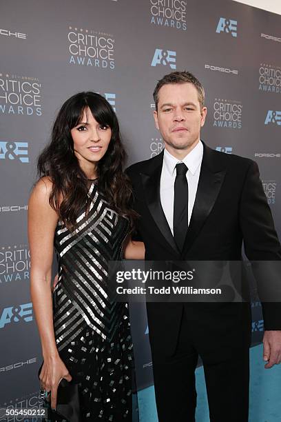 Actor Matt Damon and Luciana Damon attend the 21st Annual Critics' Choice Awards at Barker Hangar on January 17, 2016 in Santa Monica, California.