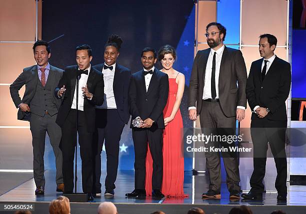 Actor Kelvin Yu, actor-writer Aziz Ansari, actors Lena Waithe and Noel Wells, producer Alan Yang, actor-director Eric Wareheim, and producer Igor...